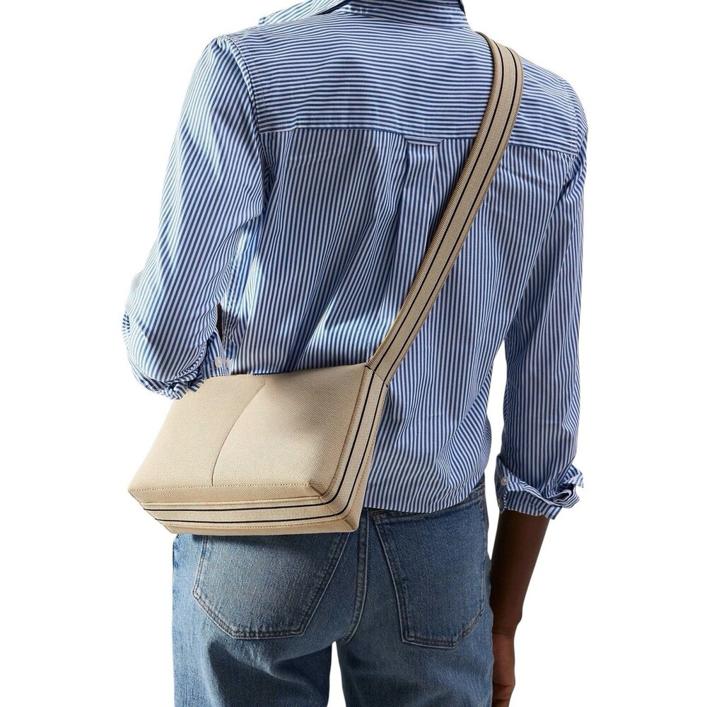 Rothy's The Casual Crossbody Bag Parchment W/ Black Stripe Adjustable Strap GUC
